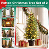 3 FT pre-lit potted Christmas tree set of 2 with 90 branch tips and 50 LED lights, perfect for festive small space decor.