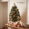 3 FT pre-lit potted Christmas tree with 80 warm white LED lights, featuring abundant greenery and 8 lighting modes for festive decor.