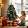 3 FT pre-lit potted Christmas tree with 80 warm white LED lights and 129 branch tips for festive holiday decor.