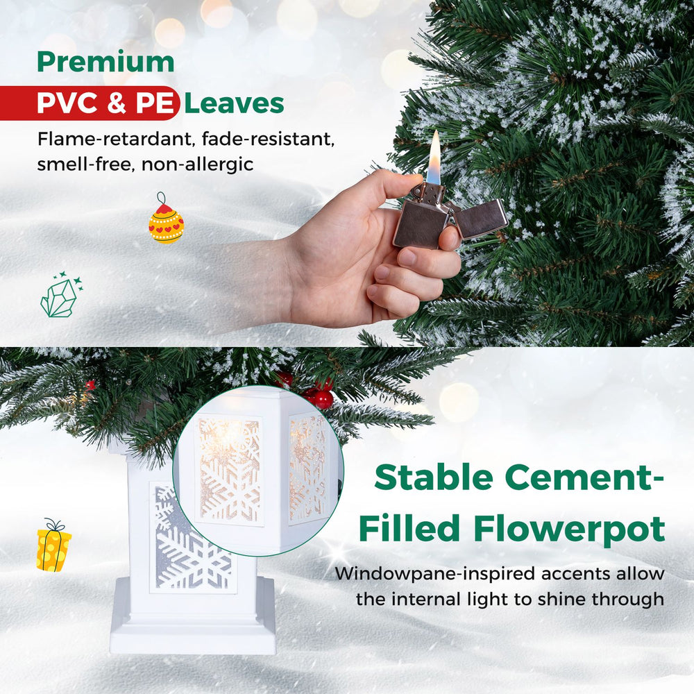 3 FT pre-lit potted Christmas tree features 80 warm white LED lights and a stable cement-filled flowerpot for holiday decor.