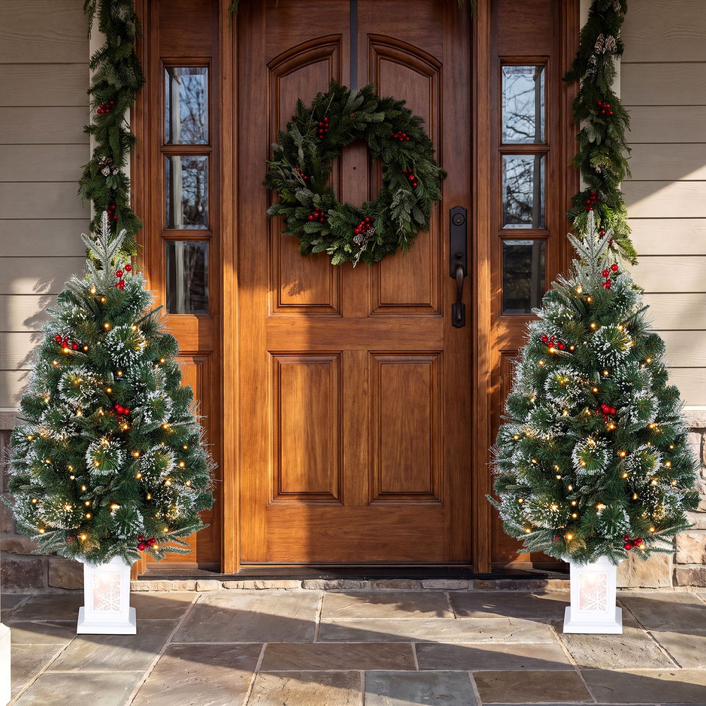 3 FT Pre-Lit Potted Christmas Tree Set of 2 with 80 Warm White LED Lights and 8 Modes - Gallery View 1 of 8
