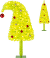 Neon chartreuse 3 FT pre-lit Christmas tree with 10 multi-color balls and 4 lighted gift boxes for festive decor.