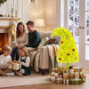 Curved-top 3 FT pre-lit Christmas tree in neon chartreuse with 4 lighted gift boxes, perfect for festive holiday decor.