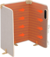 3-fold under desk space heater in beige with adjustable heat levels and timer for efficient warmth in small spaces.