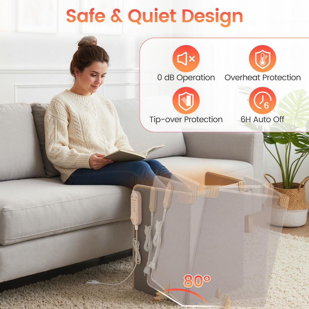 3-fold under desk space heater in beige with 3 heat levels, tip-over protection, and ultra-quiet 0dB operation for safety.
