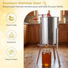 3 frame manual honey extractor in food-grade stainless steel with clear lid, ideal for home apiary use and easy.