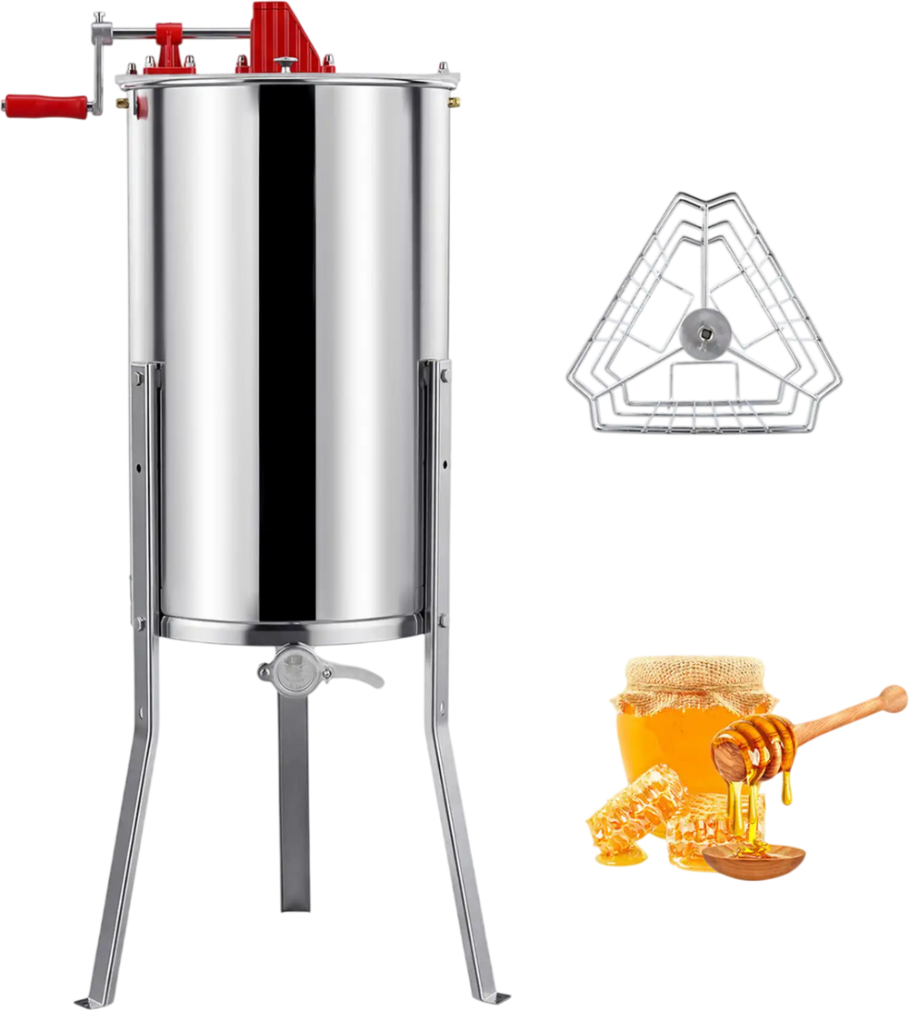3 Frame Manual Honey Extractor with Bottom Gravity Flow Gate and Clear Lid for Home Apiary