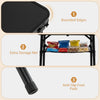 Folding camping table with rounded edges, large storage net, and anti-slip foot pads for outdoor convenience.