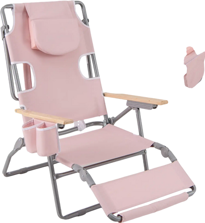 Costway 3-in-1 Foldable Beach Chair w/ Footrest Adjustable Backrest 38433913 New