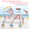 3-in-1 foldable beach chair in pink with adjustable backrest and footrest, perfect for sunbathing and lounging.