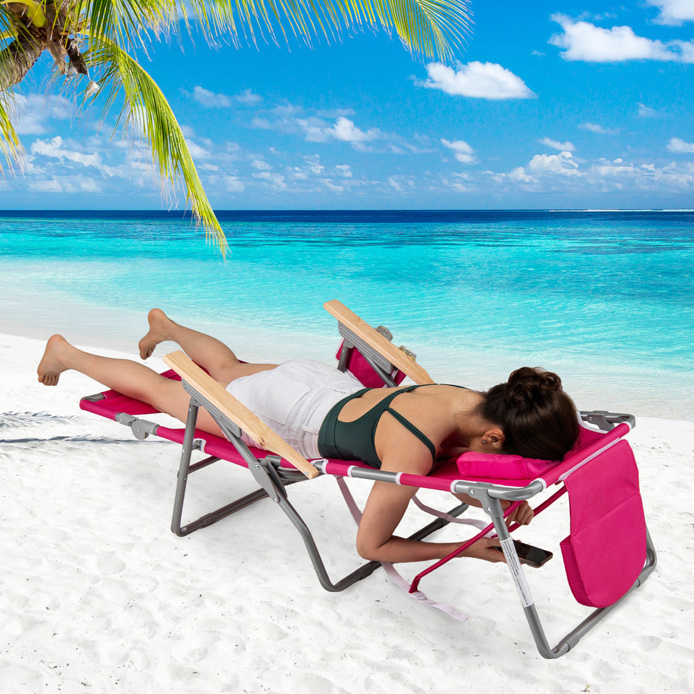 3-IN-1 Foldable Beach Chair with Footrest and Adjustable Backrest-Peach - Gallery View 1 of 10