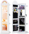 Freestanding kids jewelry cabinet with rainbow design, full-length mirror, and 3-color adjustable lighting for easy.