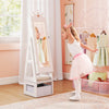 Kids jewelry cabinet with full-length mirror, 3-color lighting, and storage rack for organized playroom use.