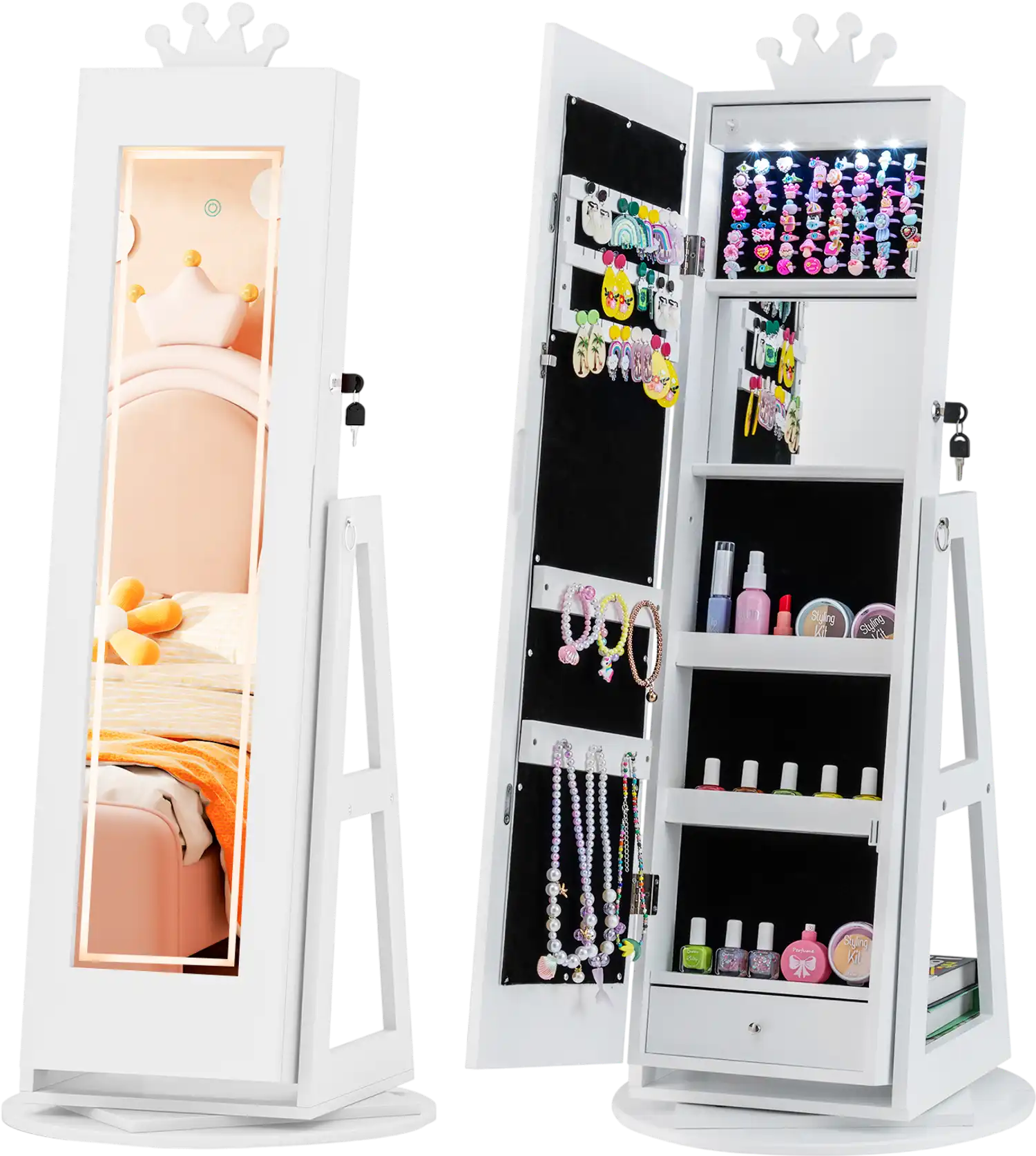Costway 3-in-1 Kids Jewelry Cabinet Lighted Full Length Mirror 32320176 New