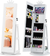 Kids jewelry cabinet with full-length mirror, 3 lighting modes, and extensive storage for accessories in white.