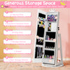 Kids jewelry cabinet with full-length mirror, 3-color lights, and extensive storage for earrings, bracelets, and.