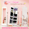Kids jewelry cabinet with full-length mirror, 3 lighting modes, and rotating design for easy access and storage.