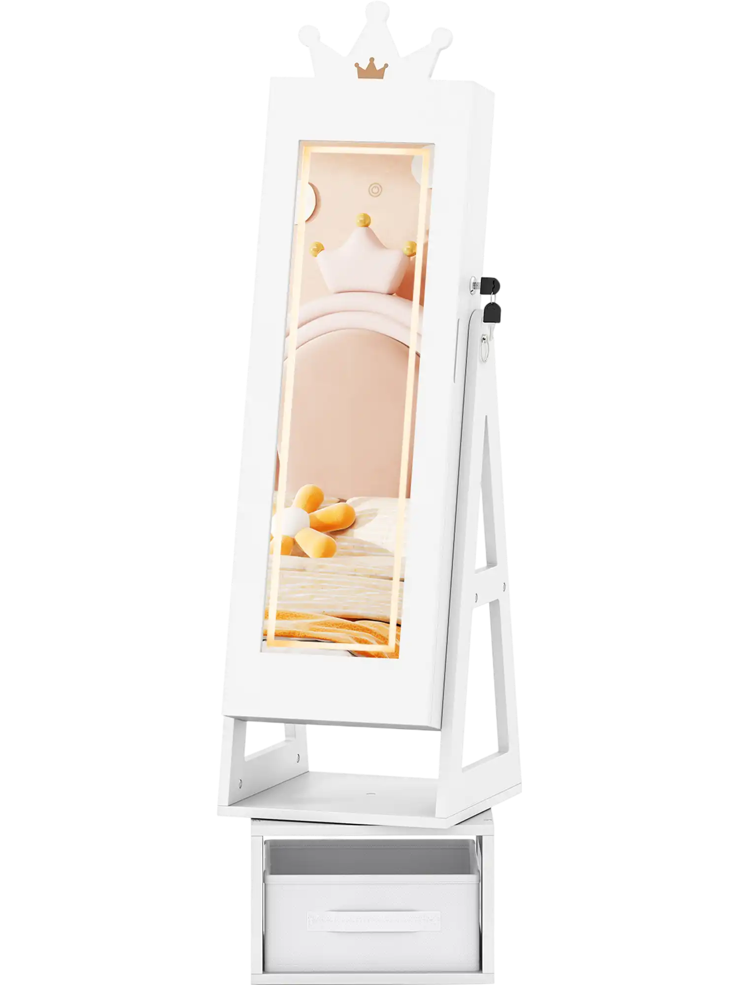 Costway 3-in-1 Kids Jewelry Cabinet Lighted Full Length Mirror 66424304 New