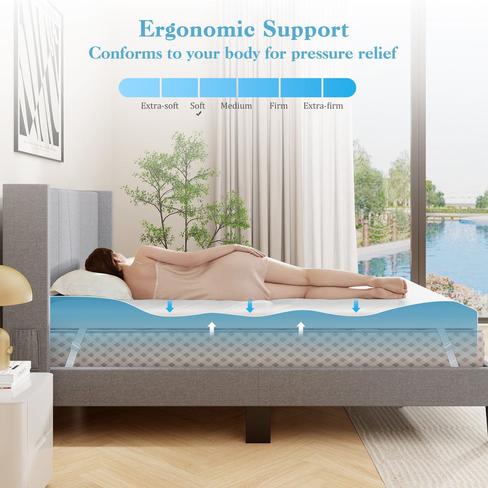 Gel-infused memory foam mattress topper in twin size, providing ergonomic support and pressure relief for restful sleep.