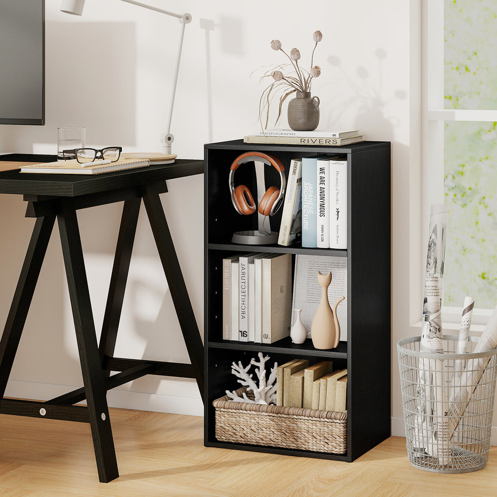 3 Open Shelf Bookcase Modern Storage Display Cabinet-Black - Gallery View 1 of 10