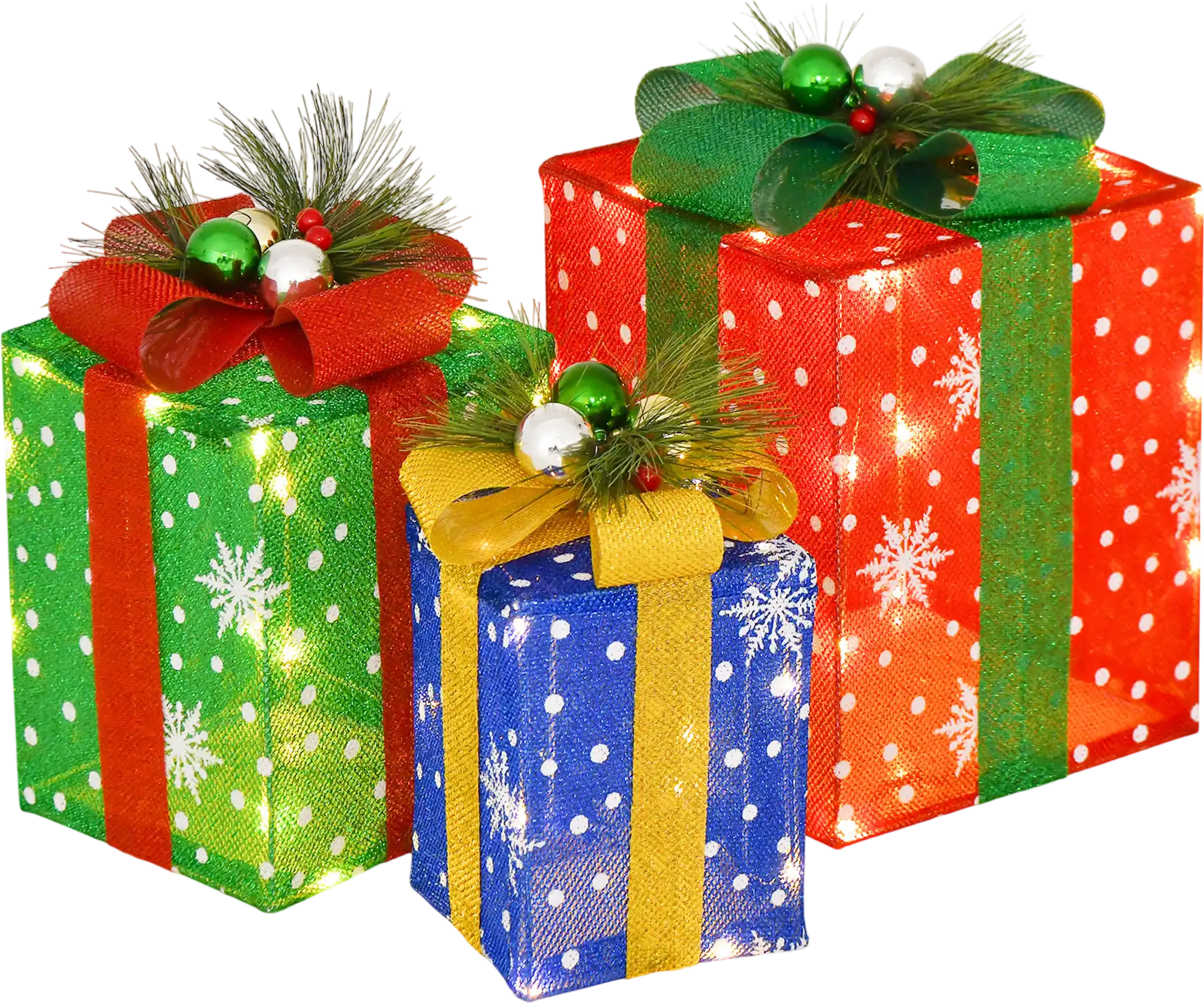 Costway 3-Pc Christmas Lighted Gift Box Decoration Set 52 LED 24158936 New