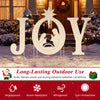 White JOY nativity Christmas yard sign set with angels, waterproof and snow-resistant for festive outdoor display.