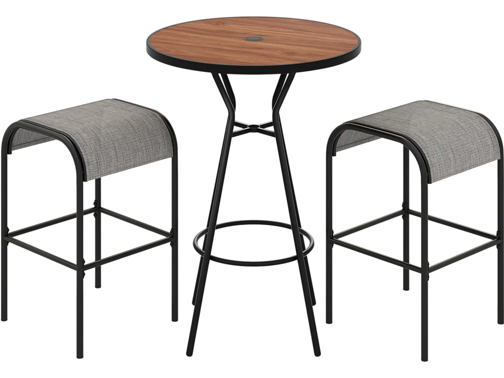 3 Pieces Outdoor Round Bar Table Set with 1.6 Inches Umbrella Hole