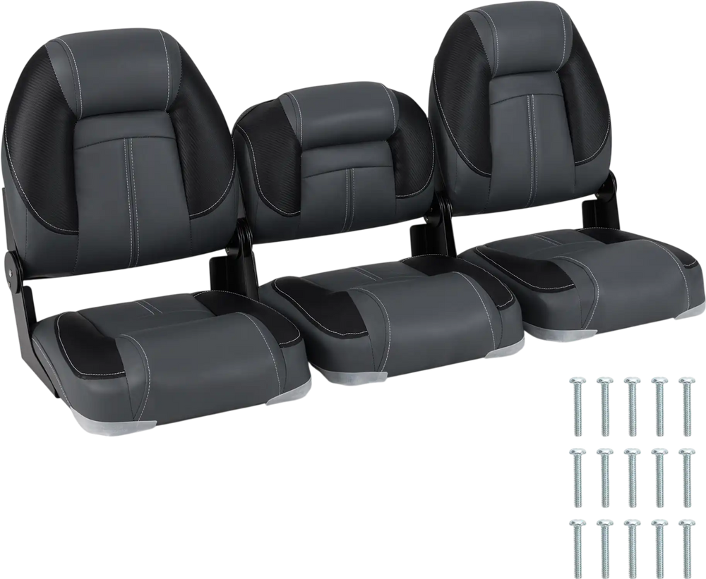 Three folding boat seats in black with 28D soft sponge padding, ergonomically designed for comfort and easy.