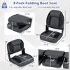 Folding boat seats set featuring 2 high-back and 1 low-back seat, black PVC surface, ergonomic design for comfort.