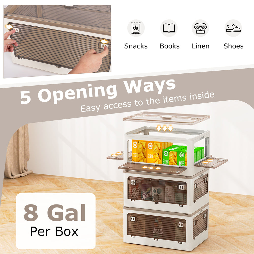 Stackable storage bins with lids, 8-gallon capacity, featuring 5 opening ways for easy access to snacks, books, and.