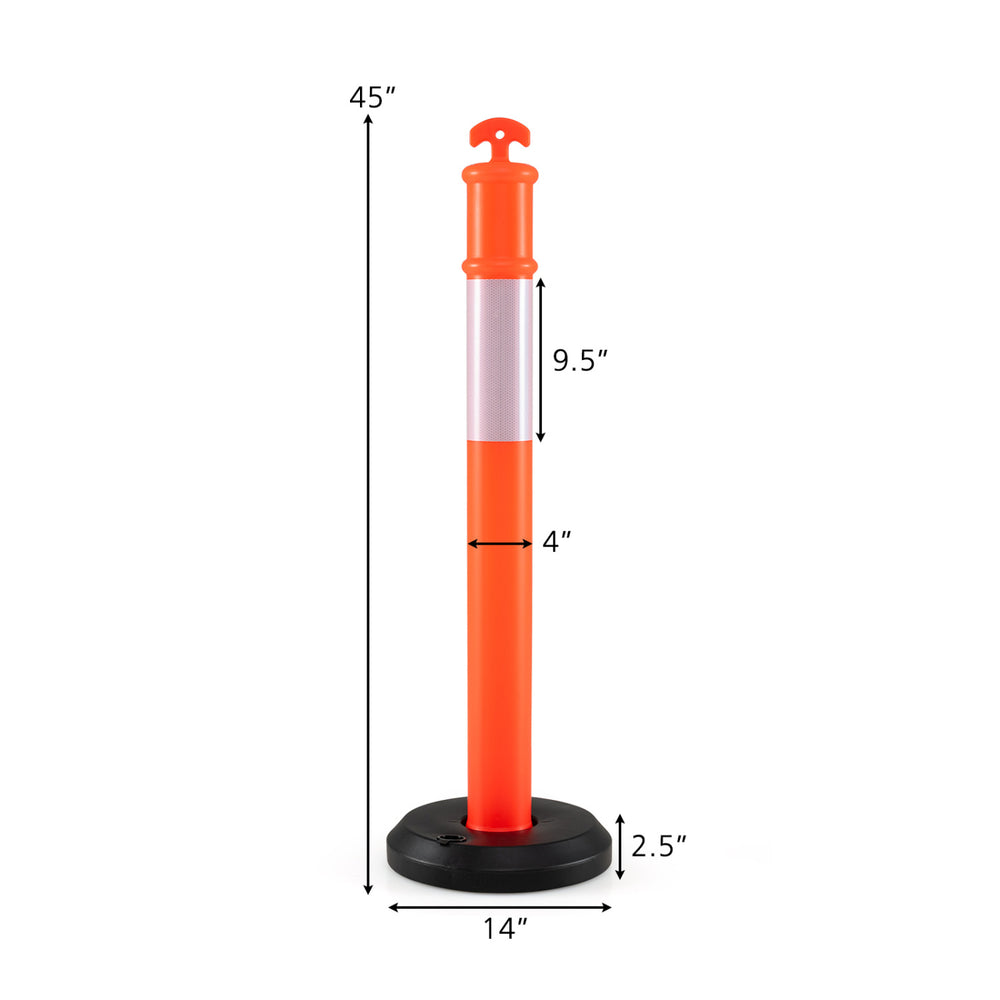 Traffic delineator post with 9.5-inch reflective collar, fillable base, and detachable design for construction and.