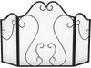 3 Panel Fireplace Screen Foldable Spark Guard Cover with Decorative Scroll