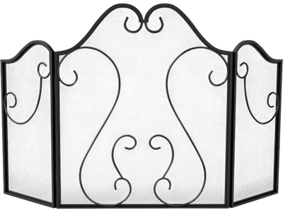 Costway 3-Panel Foldable Fireplace Screen Spark Guard Decorative Scroll 33119599 New