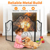 Foldable 3 panel fireplace screen with decorative scroll design, made of durable powder-coated metal for safety and.