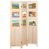 Three-panel folding privacy screen made of natural paulownia wood with nine swivel photo frames, ideal for home decor.