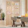 Three-panel folding privacy screen with nine swivel paulownia wood photo frames, ideal for home office or living room.