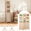 3-panel folding privacy screen in natural paulownia wood with 9 swivel photo frames, ideal for home office or living.