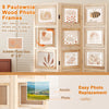 3-panel folding privacy screen featuring 9 swivel paulownia wood photo frames for versatile display in any room.