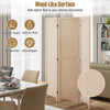 Beige 3 panel folding room divider with a wood-like surface, perfect for home office or bedroom decor.