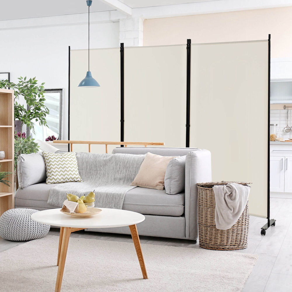 3 Panel Folding Room Divider with Lockable Wheels-White - Gallery View 1 of 9