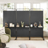3-Panel Folding Room Divider with 3 Metal Shelves and Lockable Wheels-Black - Gallery View 1 of 10