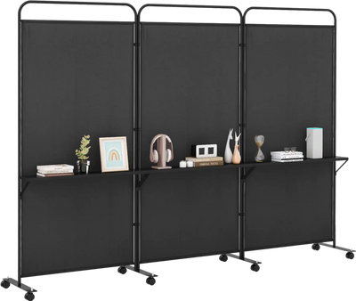 Costway 3-Panel Folding Room Divider w/ Metal Shelves & Lockable Wheels 271645893 New