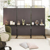 3-Panel Folding Room Divider with 3 Metal Shelves and Lockable Wheels-Brown - Gallery View 1 of 10