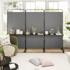 3-Panel Folding Room Divider with 3 Metal Shelves and Lockable Wheels-Gray - Gallery View 1 of 10