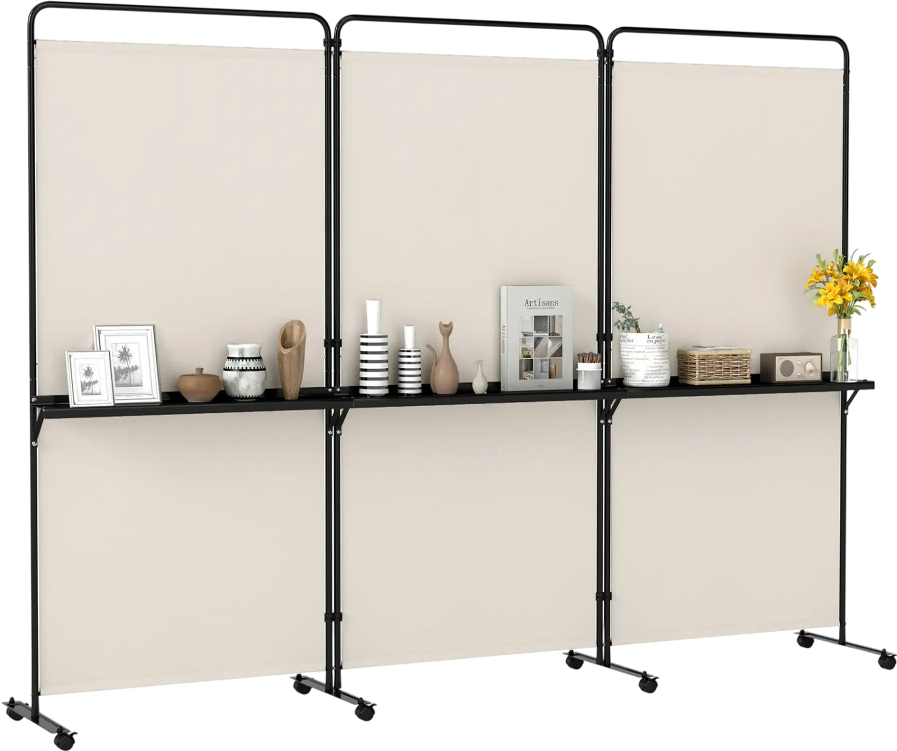 Costway 3-Panel 6' Folding Room Divider Privacy Screen w/ Shelves & Lockable Wheels 35037670 New