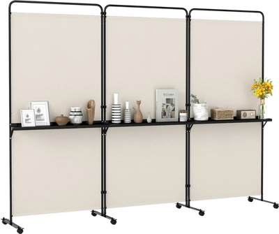 Costway 3-Panel Room Divider Privacy Screen w/ Shelves Lockable Wheels 6' Tall Folding 35037670 New