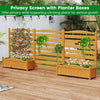 Freestanding 3-panel wood privacy screen with planter boxes, ideal for concealing AC units and supporting climbing.