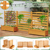 Freestanding 3-panel wood privacy screen with planter boxes, crafted from natural fir, ideal for concealing AC units.