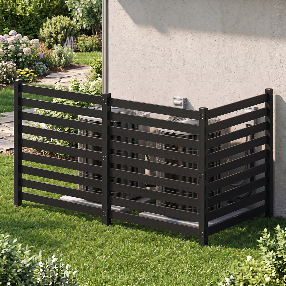 3-Panel Wooden Outdoor Privacy Fence with Ground Stakes-Black - Gallery View 1 of 10