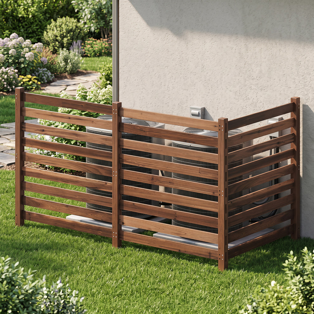 3-Panel Wooden Outdoor Privacy Fence with Ground Stakes-Brown - Gallery View 1 of 10